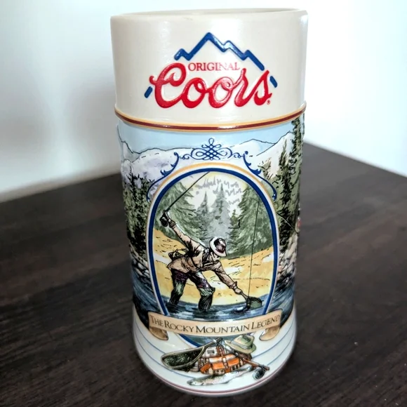 Coors Beer Stein Rocky Mountain Legend Fisherman - Picture 1 of 9